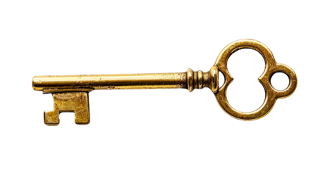 Vintage golden key isolated on transparent background