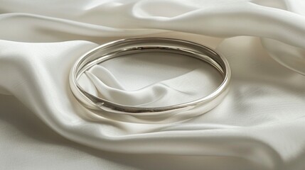 Delicate silver bangle gleaming against the clean canvas of white, adding a touch of subtle glamour to any ensemble.