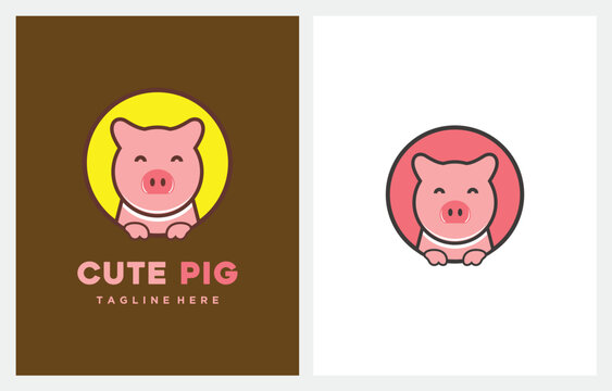 Pig Head Cute Baby Pig logo design icon vector