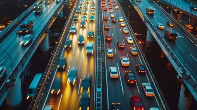 A timelapse image of a busy bridge capturing the continuous stream of cars crossing from one side to the other symbolizing the interconnectedness and interdependence of traffic