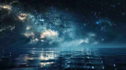 Background featuring a starry sky reflecting on the water surface.