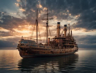 Gordijnen ship at sunset © Jasmine
