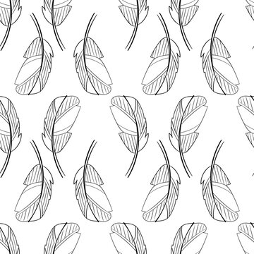Abstract seamless pattern of hand-drawn feathers