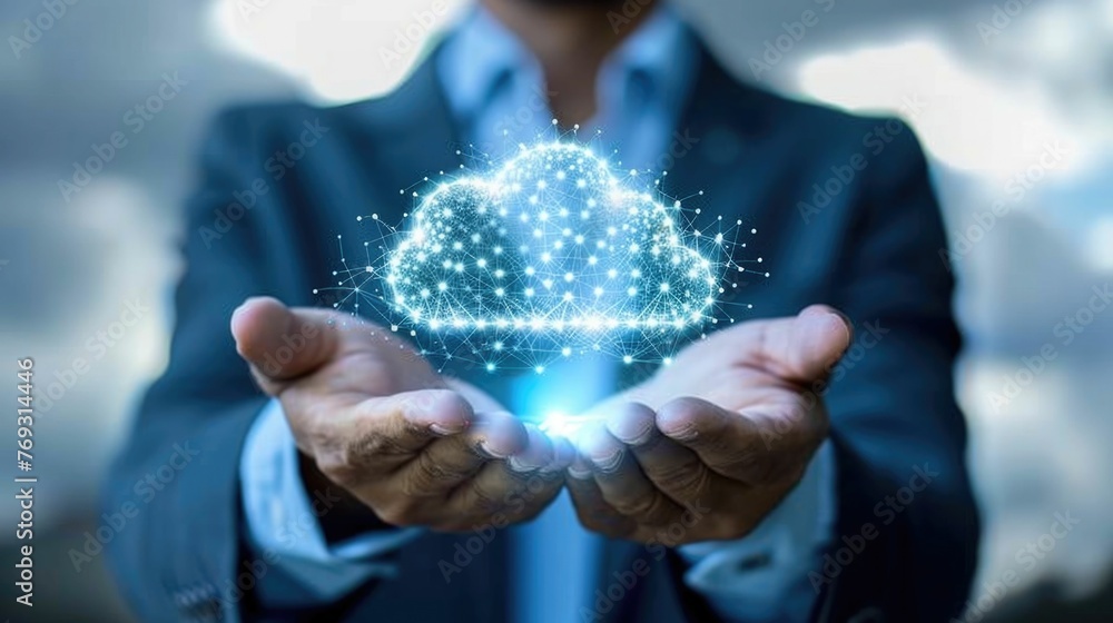 Poster cloud computing consultation to a business client,discussing innovative digital solutions,data stora