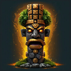Ancient cartoon totem character illustration on black backround