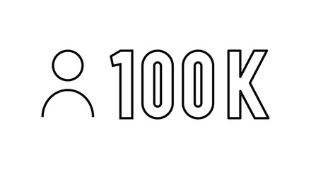 100K icon. Achievement followers.100 000 followers background. Congratulating networking thanks, net friends line icons set, editable stroke, flat isolated on white, linear vector outline illustration - obrazy, fototapety, plakaty