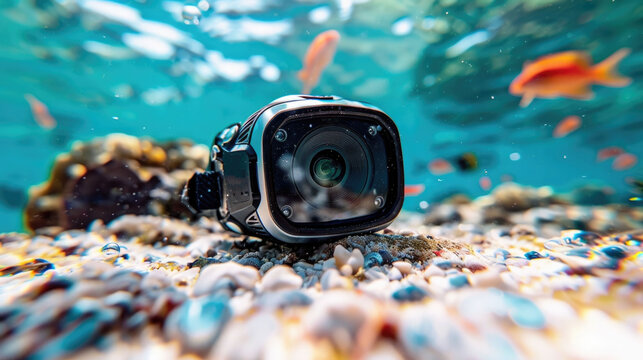 Waterproof is submerged in the vibrant,underwater world,capturing the diversity of marine life and the captivating coral reef ecosystem Colorful fish swim amidst the lush,aquatic