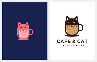 Coffee Cup with Cat Cafe logo design vector