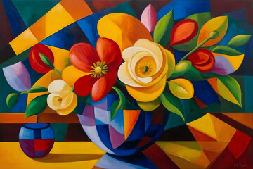 Flower arrangement in the style of abstract cubism