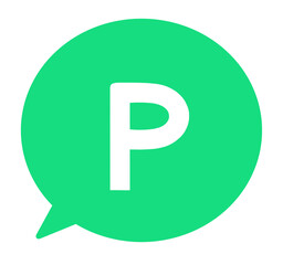 シンプルな緑色のPマークと吹き出し