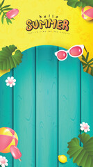 Summer promotion poster banner with summer tropical beach vibes background and copy space © bokmok