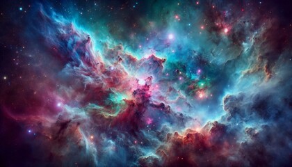 A nebula full of colors and dynamic shapes, offering a sense of mystery and vastness. - obrazy, fototapety, plakaty