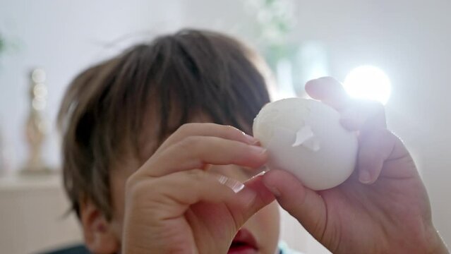 Skillful Hands - Little Boy Peels Boiled Egg Without Damaging The Shape