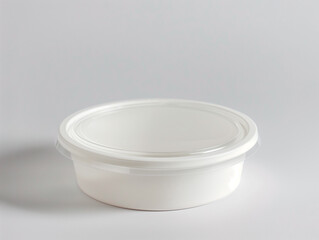 A white round paper food container with clear lid, plastic bowl mockup
