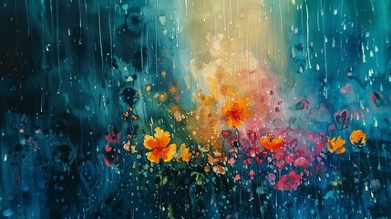 Gentle spring rain, abstract watercolors