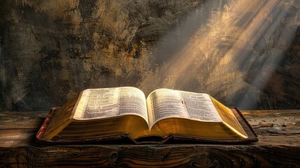 Photograph of Open bible with sunligh. copy space for text. - obrazy, fototapety, plakaty