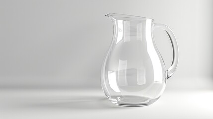 Modern glass pitcher with a sleek design, standing out against the clean canvas of white.