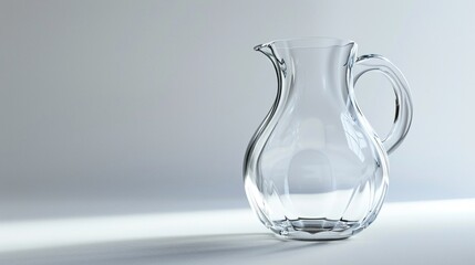 Modern glass pitcher with a sleek design, standing out against the clean canvas of white.