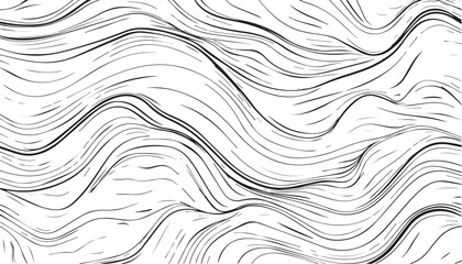 Abstract black and white hand drawn wavy line drawing seamless pattern on white background