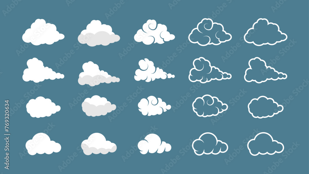 Aufkleber collection of gradient cartoon and anime clouds in a sleek flat design collection. cloud shapes desi