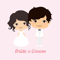 Bride and groom. Couple. Wedding card with the newlyweds. Isolated objects. Vector illustration.