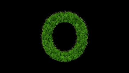 Beautiful illustration of English alphabet O on green grass on plain black background