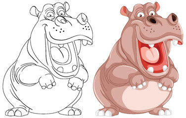 Vector illustration of a cheerful smiling hippo