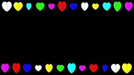 Beautiful illustration of colorful paper hearts frame on plain black background