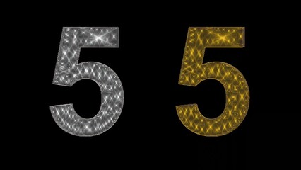 Beautiful illustration of silver and golden number 5 on plain black background