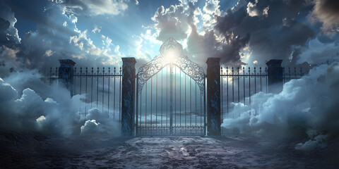  Enter the Heaven Majestic afterlife entrance. Gates of heaven entrance to meeting God. - obrazy, fototapety, plakaty