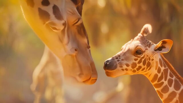 Mother and baby giraffe. 4k video animation