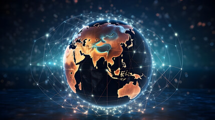  digital world, centered on America, enables global connectivity, high-speed data transfer, cyber technology, information exchange, and international communication.
