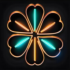 Fototapeta premium Unique Copper Neon Four-Leaf Clover Icon: Charm and Luck(Generative AI)