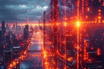 A futuristic 3D visualization of digital finance