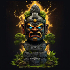 Ancient cartoon totem character illustration on black backround