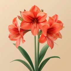 Flat Design, Beautiful Amaryllis Flower Illustration, Vector Style.