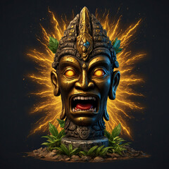 Ancient cartoon totem character illustration on black backround