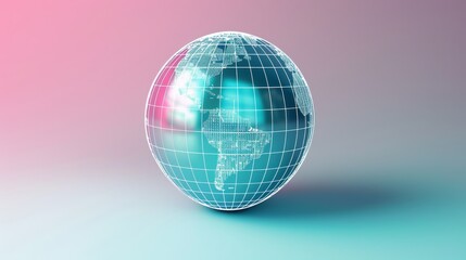 Fototapeta na wymiar A 3D globe icon with digital grid lines, on a pastel indigo background