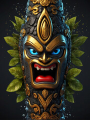 Ancient cartoon totem character illustration on black backround
