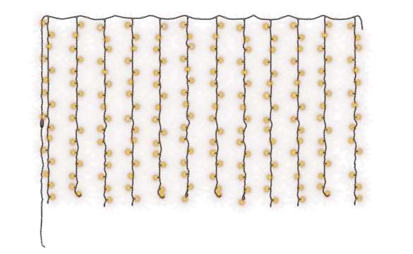 Decorative wire balls and string lights or Christmas and New Year cotton ball light garland. Png transparency