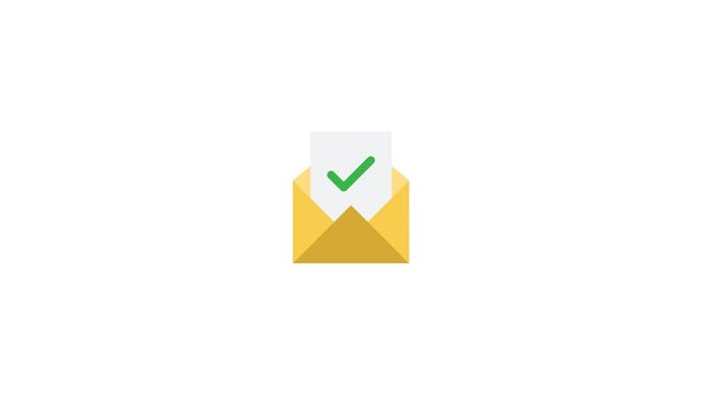 email animation with green check mark animation. on a transparent background. 4k video