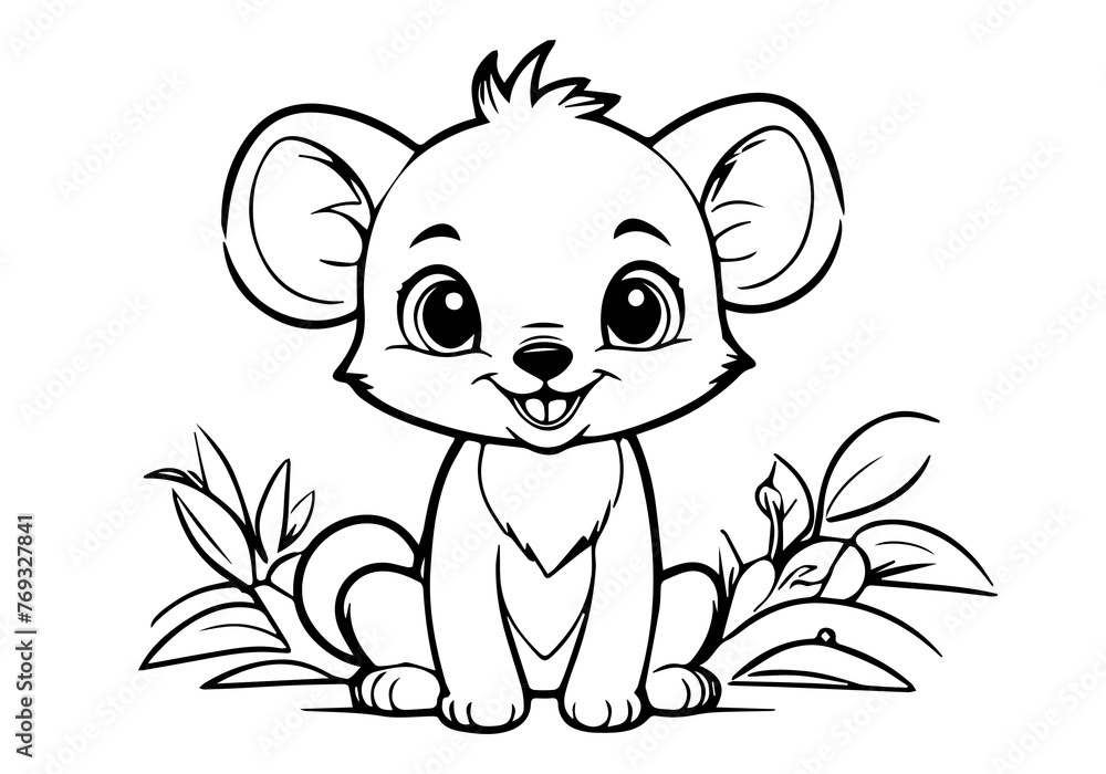 Wall mural coloring page of little baby lion for kids coloring book