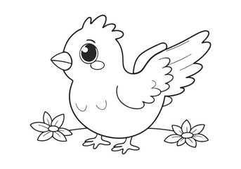 Coloring page of little cute bird for kids coloring book