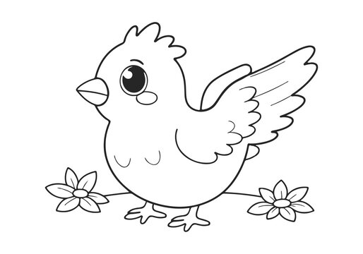 Coloring page of little cute bird for kids coloring book