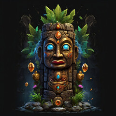 Ancient cartoon totem character illustration on black backround
