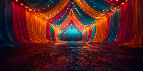 Colorful circus tent at a Brazilian carnival vibrant and festive atmosphere highquality 4k image. Concept Brazilian Carnival, Circus Tent, Festive Atmosphere, Colorful Decor, High-Quality Image - obrazy, fototapety, plakaty