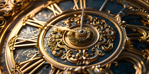 Fototapeta na wymiar Golden antique clock face Macro Augmented Gear Watch background 