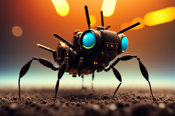 Macro concept illustration of ant robot sci-fi style wallpaper
 