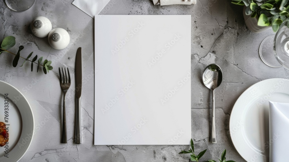 Poster blank mockup of a twofold menu with a minimalist design allowing the food to speak for itself.