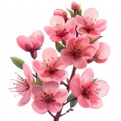 Flat Design, Beautiful Cherry Blossom Flower Illustration, Vector Style.